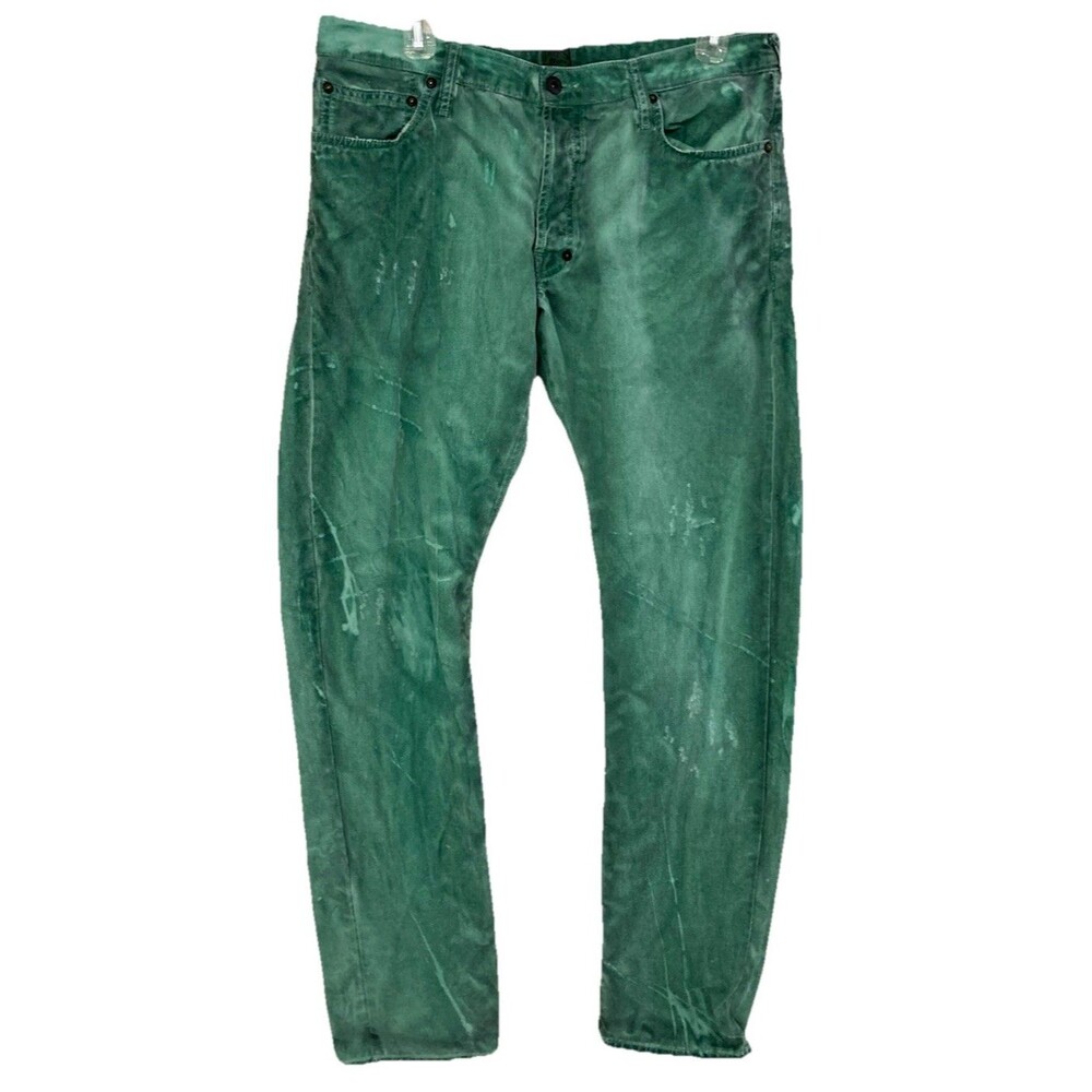 Men's PRPS Demon Fit Jeans Slim Straight Buttonfly Tie Dye Green Size 34x33
